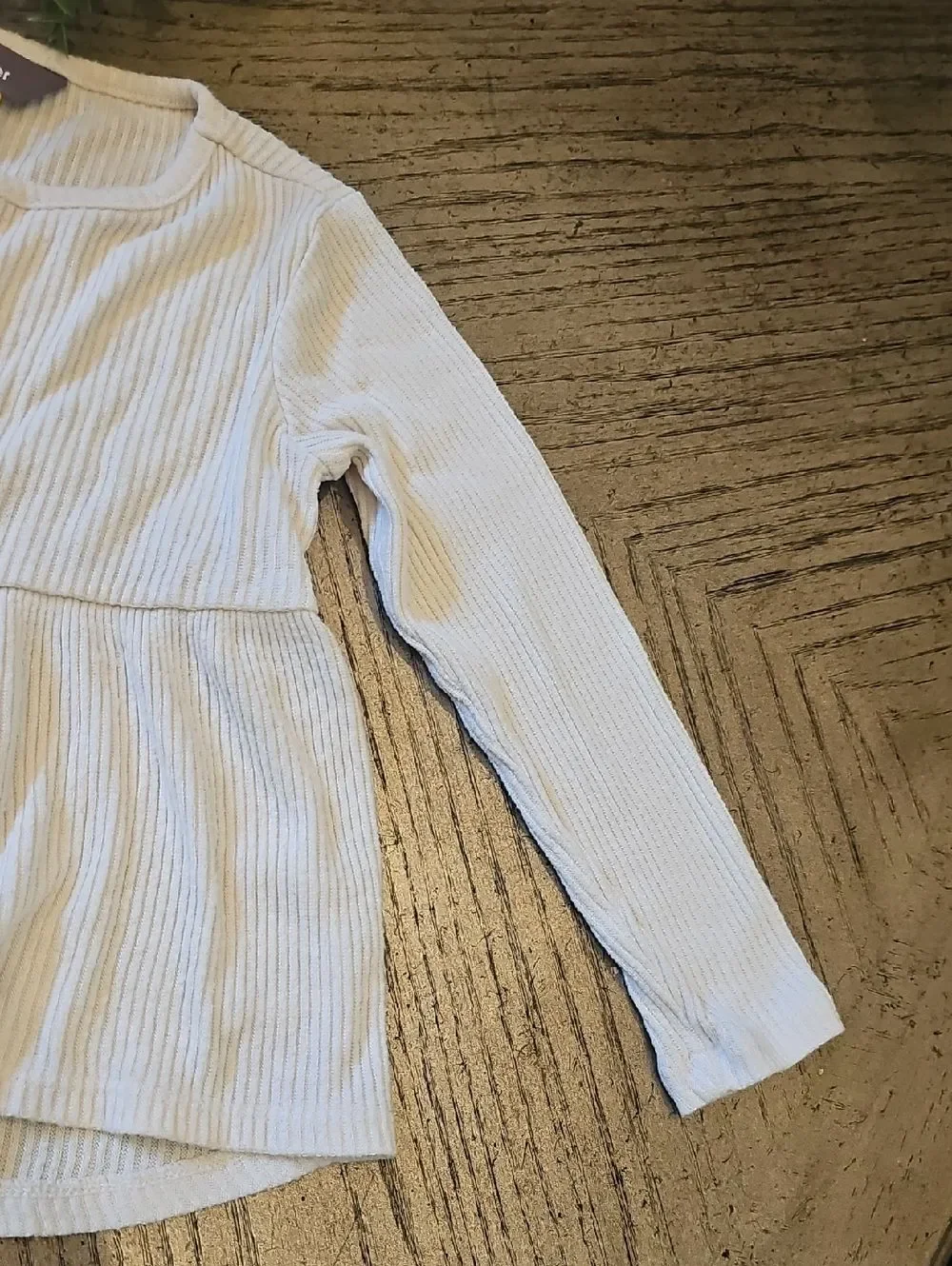 Ribbed Peplum Henley Top - Creams Size XS 4/5